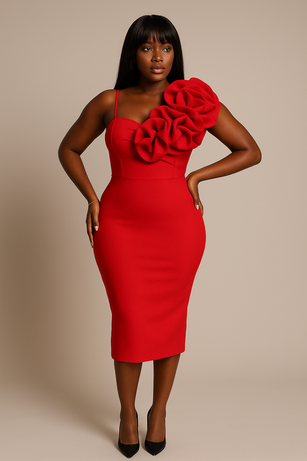 Robe Rouge “Roses Épaule”